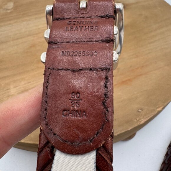 Fossil Mens Woven Genuine Leather Belt With Silver Buckle Size 36 - Picture 6 of 13